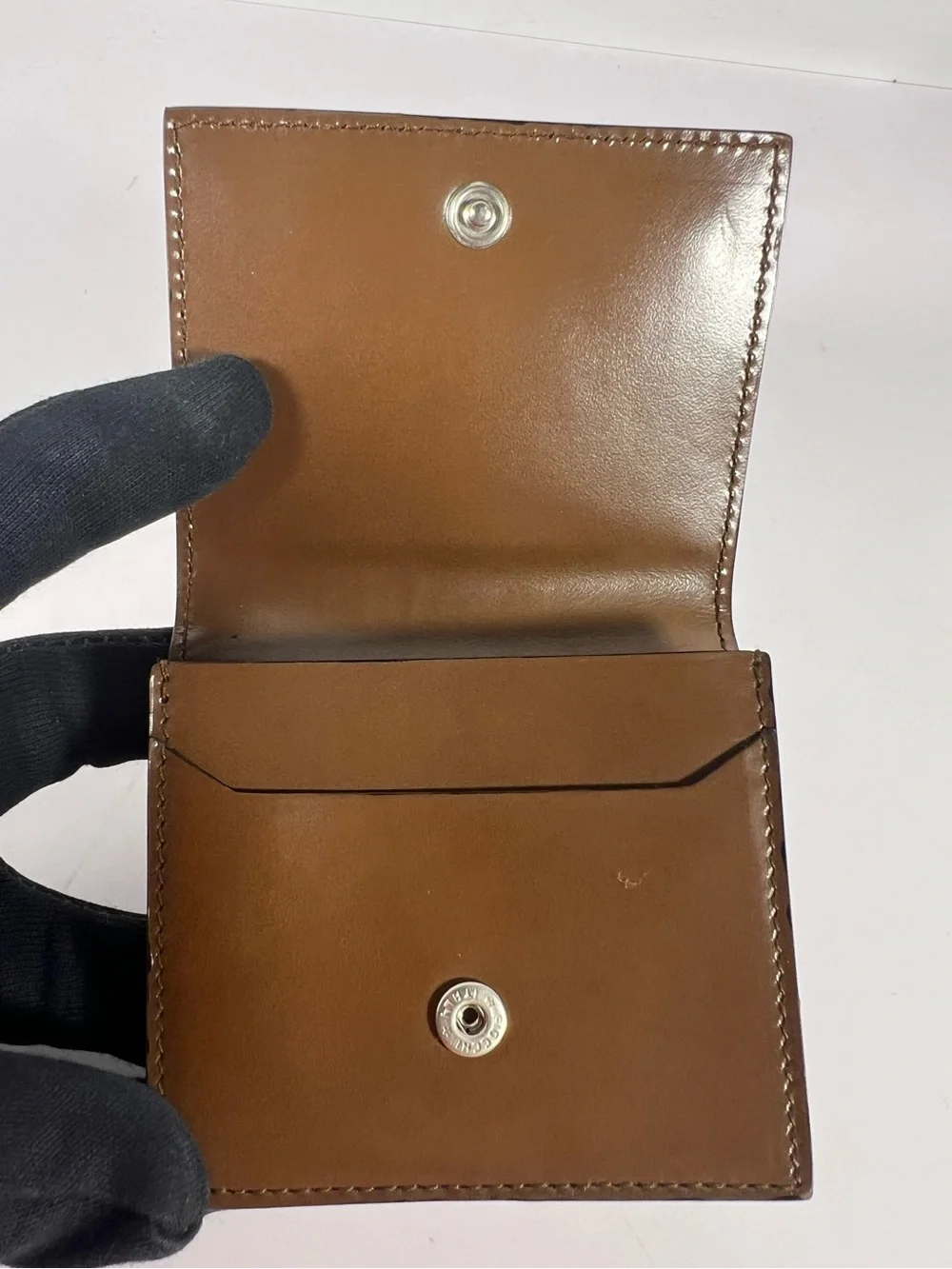1257: Salvatore Ferragamo Gancini Leather Coin Wallet Brown